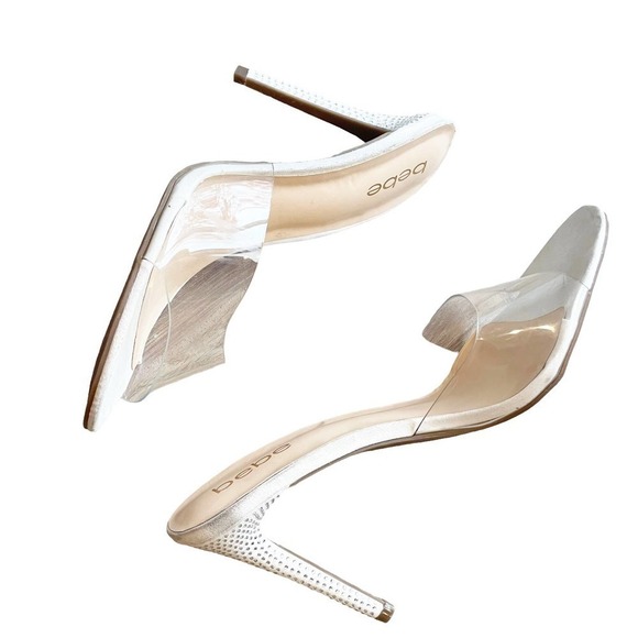 Bebe Sandra Stiletto Heels Sandals Open Toe Clear White Size 11 NWOT - Picture 4 of 11